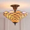 Pearl Medium Tiffany Glass Semi Flush Ceiling Light In Bronze