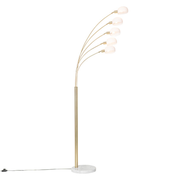 Design floor lamp brass with opal glass 5-light - Sixties Marmo