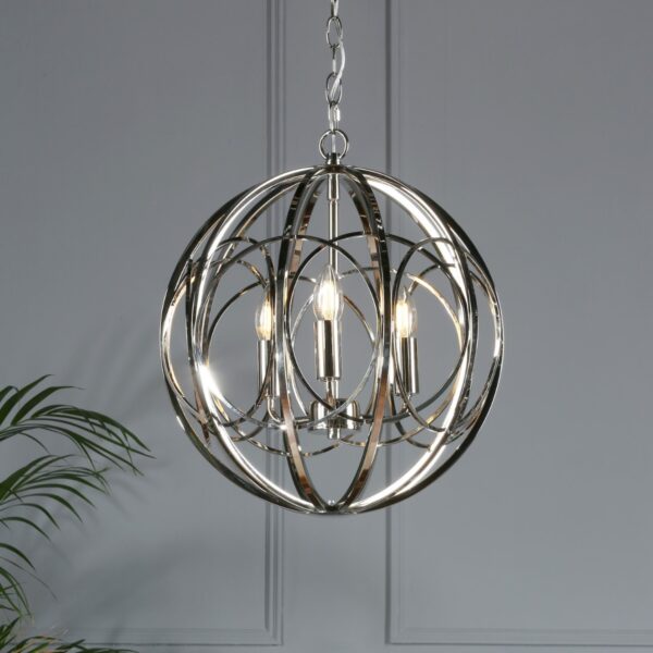 Laura Ashley Orbital 3 Light Ceiling Pendant In Polished Nickel Finish