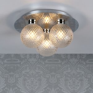 Laura Ashley Prague Bathroom 3 Light Flush Ceiling Light In Polished Chrome With Glass Shades IP44