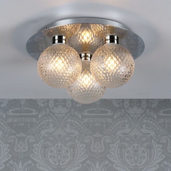 Laura Ashley Prague Bathroom 3 Light Flush Ceiling Light In Polished Chrome With Glass Shades IP44