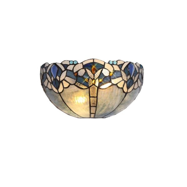 Meccha 2 Light Wall Light With 300mm Blue, Clear And Black Tiffany Shade