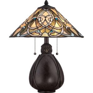 QZ/INDIA/TL India Table Lamp In Imperial Bronze With Tiffany Glass Shade