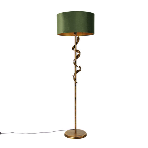 Vintage floor lamp antique gold with green shade - Linden