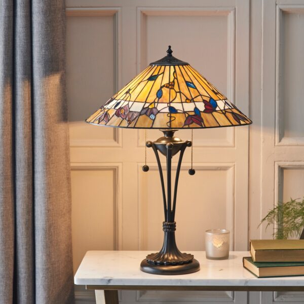 Interiors 1900 63951 Bernwood Tiffany Medium 2 Light Table Lamp In Bronze With Shade