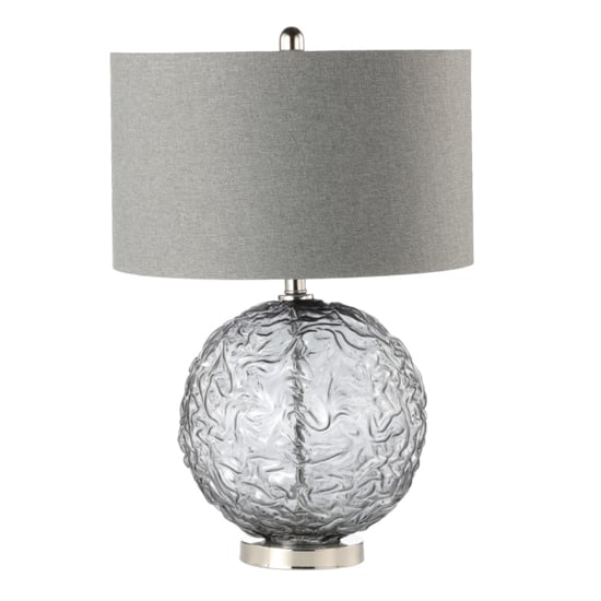 Quito Grey Linen Shade Table Lamp With Clear Black Glass Base