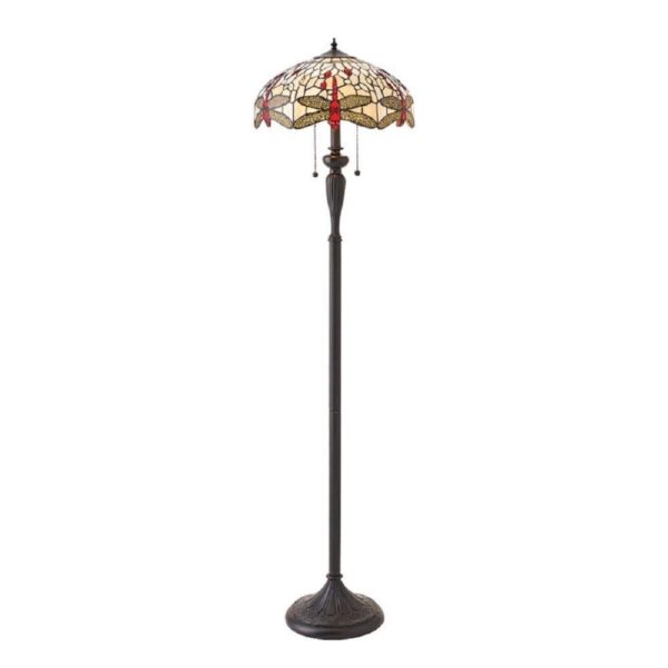 Interiors 1900 70940 Dragonfly Beige Tiffany 2 Light Floor Lamp With Shade