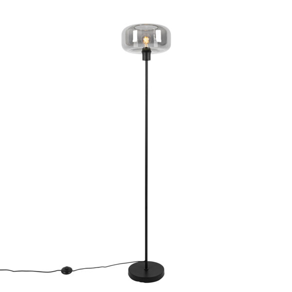 Art deco floor lamp black with smoke glass - Bizle