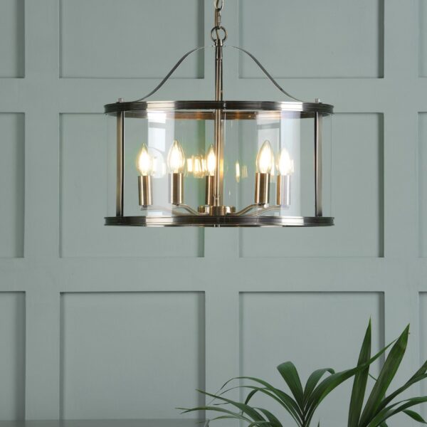 Laura Ashley Harrington 5 Light Ceiling Pendant Lantern In Antique Brass Finish LA3756204-Q