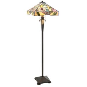 Interiors 1900 64383 Willow Tiffany 2 Light Floor Lamp With Mackintosh Rose Style