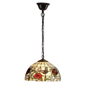 Interiors 1900 63996 Butterfly Tiffany Small 1 Light Ceiling Pendant In Bronze – Dia: 300mm