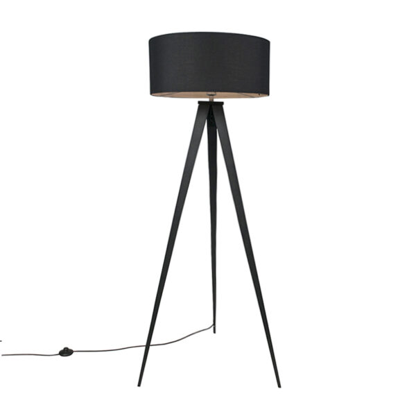 Modern black floor lamp with black shade - Ilse