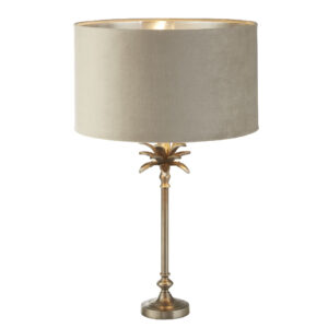 Palm Taupe Velvet Shade Table Lamp In Antique Nickel