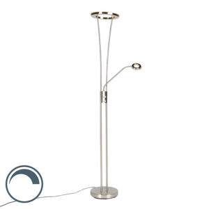 Modern Floor Lamp Steel and Glass Incl. LED with Reading Arm – Divine