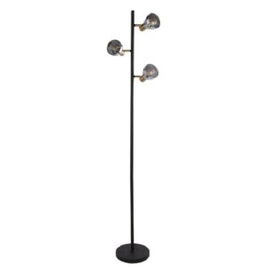 Westminister 3 Light Smoked Glass Floor Lamp In Black And Brass