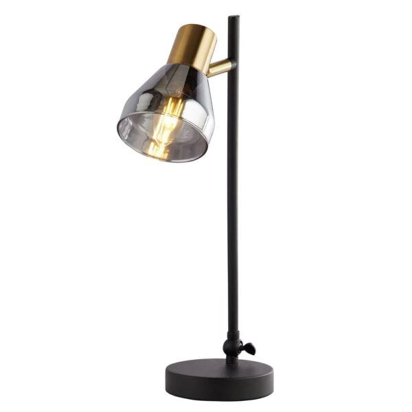 Westminister Smoked Glass Table Lamp In Black And Brass