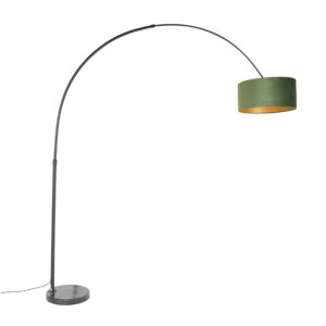 Arc lamp black velvet shade green with gold 50 cm – XXL