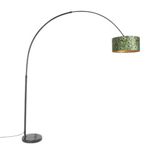 Botanical arc lamp black velvet shade peacock design 50 cm – XXL