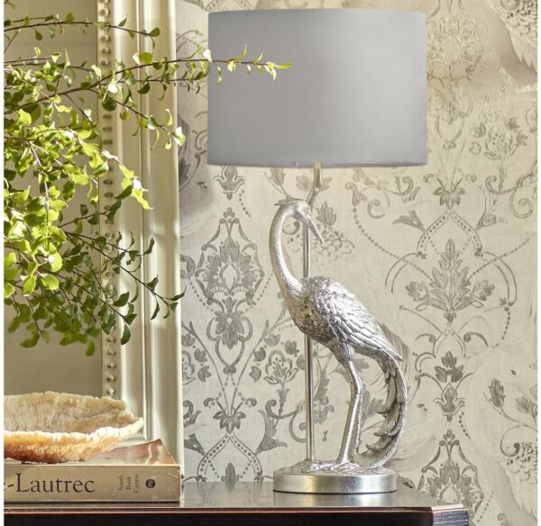 Laura Ashley LA3756326-Q Heron Table Lamp In Silver Finish With Grey Shade