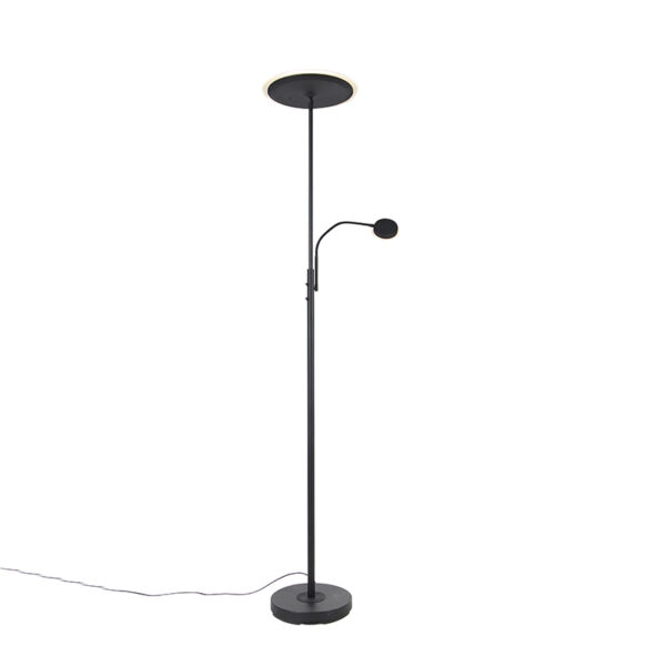 Modern floor lamp black incl. LED with remote control and reading arm - Strela