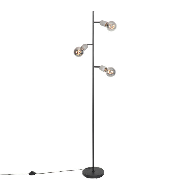 Industrial floor lamp black with concrete 3-light - Pedra