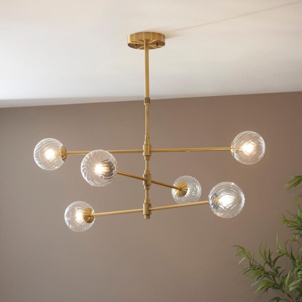 Bemidji 6 Lights Clear Glass Pendant Ceiling Light In Brass