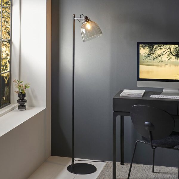 Butte Tinted Glass Shade Floor Lamp In Matt Black