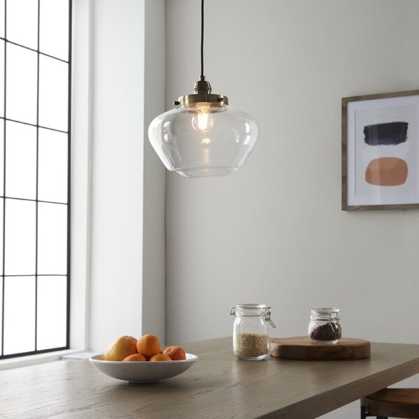 Crowley Clear Glass Pendant Ceiling Light In Antique Brass