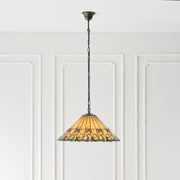 Justin 3 Light Tiffany Glass Pendant Ceiling Light In Multicolour