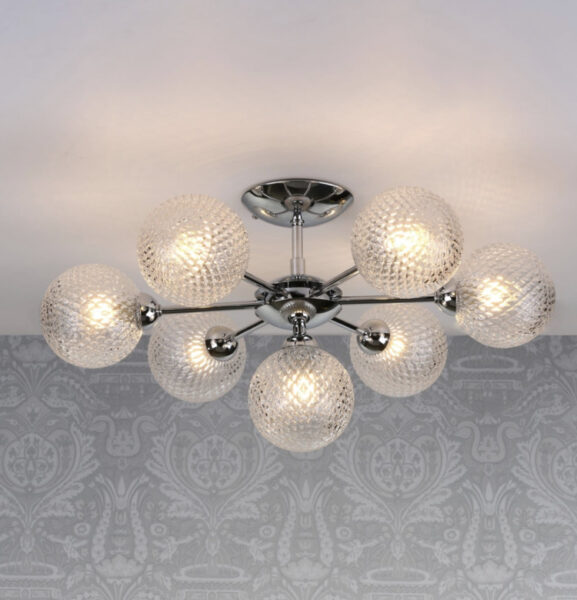 Laura Ashley Atherton 7 Light Semi Flush Ceiling Light In Polished Chrome Finish With Glass Shades