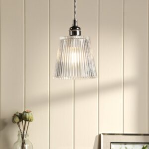 Laura Ashley Callaghan Ceiling Pendant Light In Polished Nickel and Ribbed Glass LA3756595-Q