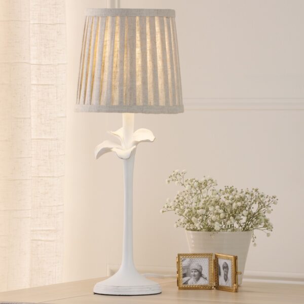 Laura Ashley Eleni Table Lamp In Matt White With Natural Linen Shade