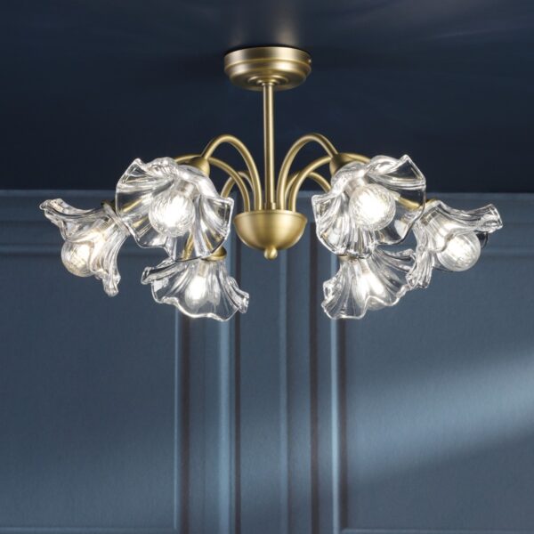 Laura Ashley Kerswell 6 Light Semi Flush Ceiling Light In Matt Antique Brass And Glass LA3756582-Q