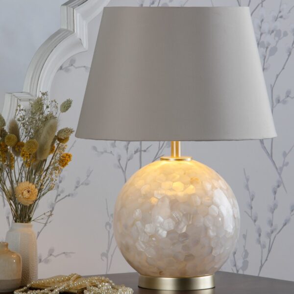 Laura Ashley Mathern Cream Shell Table Lamp In Champagne Finish With Ivory Silk Shade LA3756214-Q