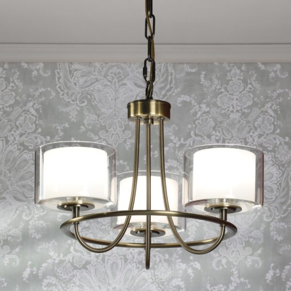 Laura Ashley Southwell 3 Light Ceiling Pendant Light In Antique Brass With Opal Glass LA3756605-Q