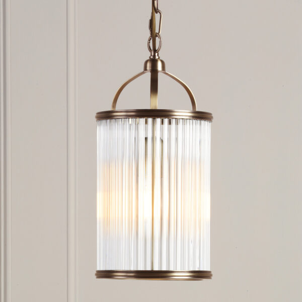 Laura Ashley Sutton Single Ceiling Pendant Light In Matt Antique With Ribbed Glass Rods