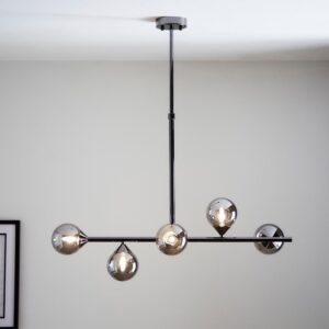 Mayetta Smoked Mirror Glass Pendant Ceiling Light In Black Chrome