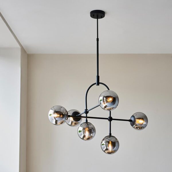 Mayetta Smoked Mirror Glass Pendant Ceiling Light In Matt Black