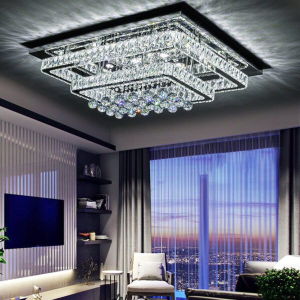 100W Wide Square Tiered Crystal LED Ceiling Light 80cm