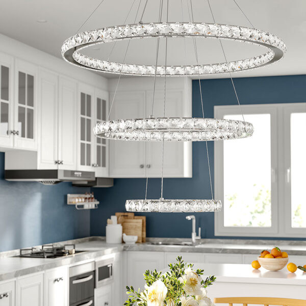 3 Rings Ceiling Light Crystal LED Chandelier Pendant Non-Dimmable