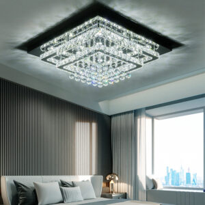 60cm W Double-Layer LED Ceiling Light Fixture with Crystal Drops