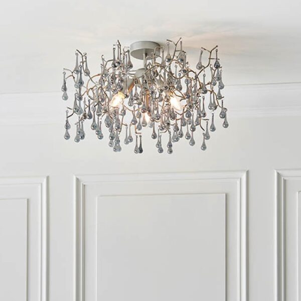 Aberdeen Glass Semi-Flush Ceiling Light In Aged Silver