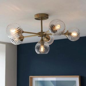 Accra 6 Lights Semi Flush Ceiling Light In Antique Brass