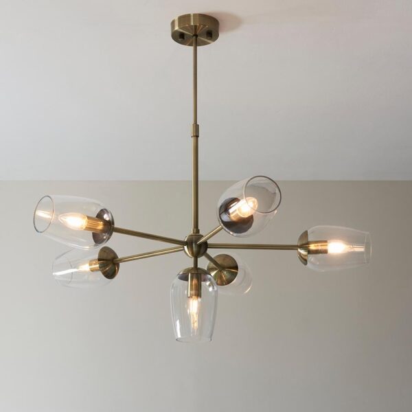 Allston 6 Lights Glass Shade Pendent Ceiling Light In Brass