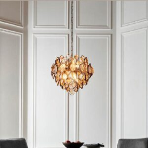 Allston Amber Glass Pendent Ceiling Light In Antique Gold