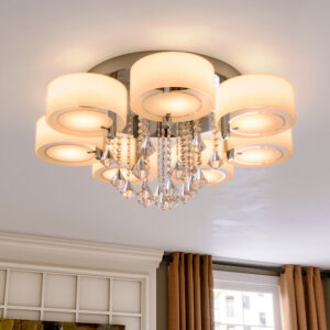 Ceiling Light Semi-Flush Mount, Cylindrical Acrylic Lampshades, Crystal Drops