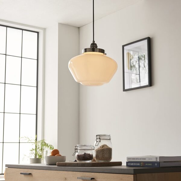 Crowley Opal Glass Pendant Ceiling Light In Bright Nickel