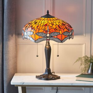 Dearborn Tiffany Glass Table Lamp In Orange And Red