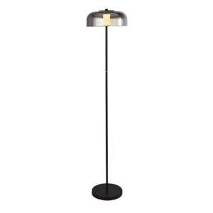 Frisbee LED Floor Lamp In Matt Black With Smoked Glass