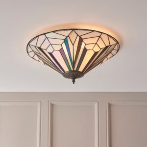 Interiors 1900 63935 Astoria Tiffany 2 Light Large Flush Ceiling Light With Shade